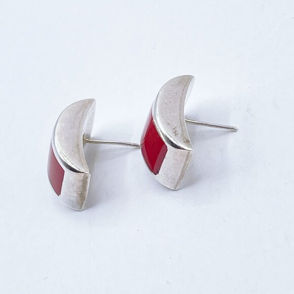 Sterling Silver Earrings With Red Enamel - Picture 6 of 7